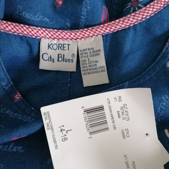 NWT City Blue By Koret Womens Blue Sleeveless All Over Print A-Line Dress Size L - Picture 7 of 8